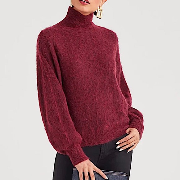 7 For All Mankind Sweaters - 7 For All Mankind Mohair Wool Blend Balloon Sleeve Mock Neck Pullover Sw…